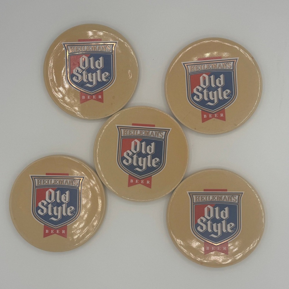 Vintage Heileman's Old Style Beer Ceramic Coasters Magnets Set of 5 Tan‎ 4 Inch